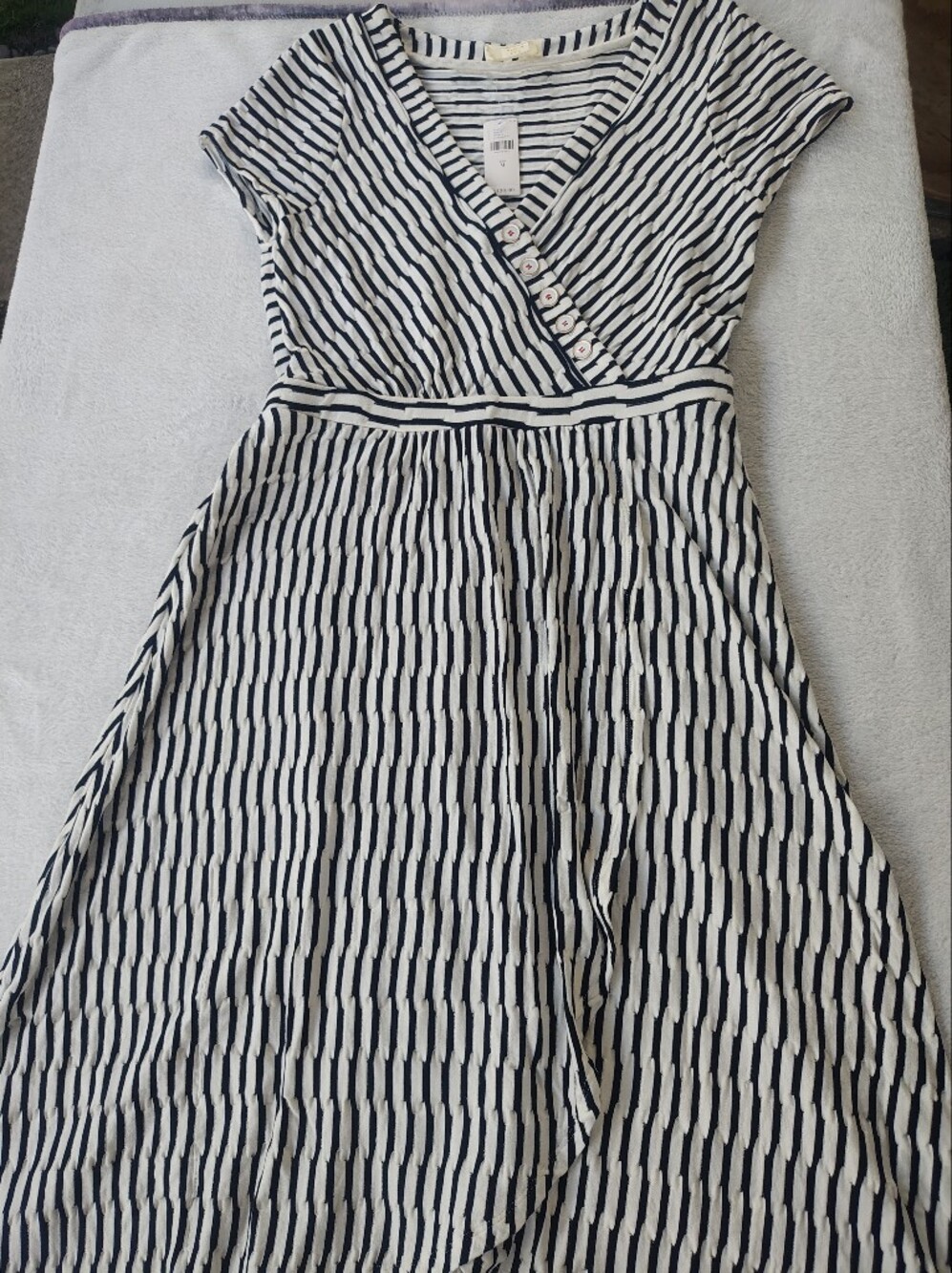 Anthropologie Navy and White Striped Midi Wrap Dress